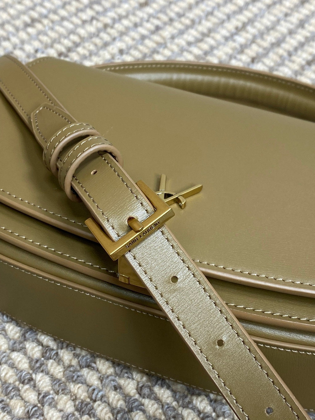 Voltaire Half-Moon Shoulder Bag 24 in Cedar Brown Calfskin Gold Metallic
