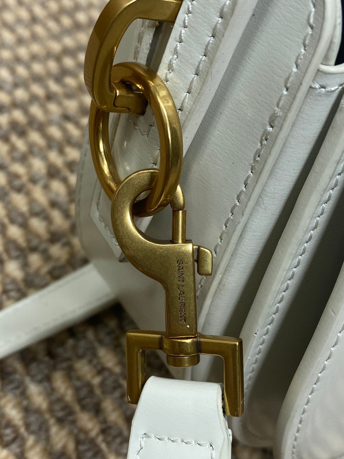 Voltaire Half-Moon Shoulder Bag 24 in White Calfskin Gold Metallic