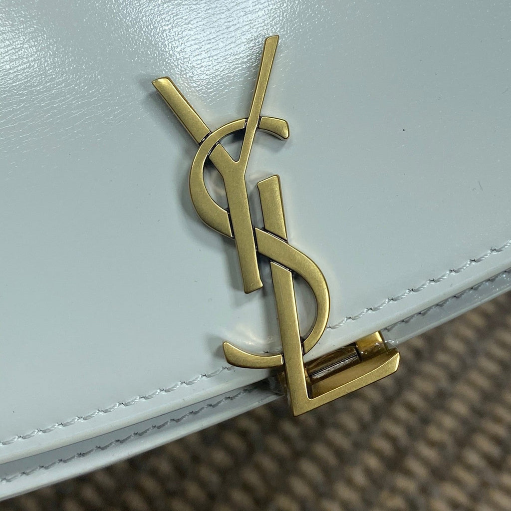 Voltaire Half-Moon Shoulder Bag 24 in White Calfskin Gold Metallic