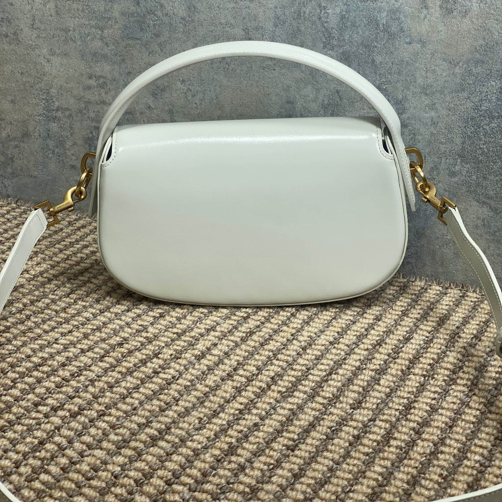 Voltaire Half-Moon Shoulder Bag 24 in White Calfskin Gold Metallic