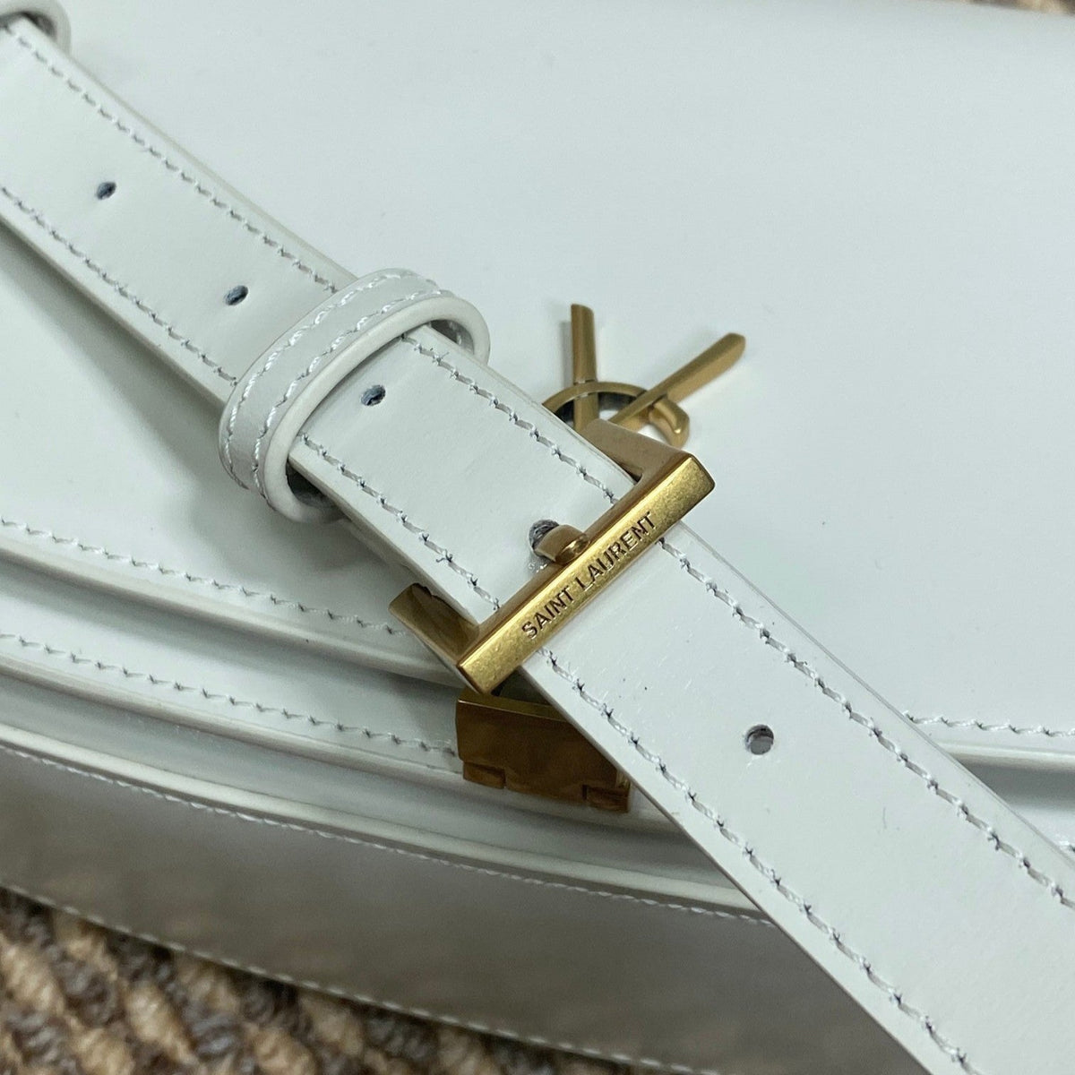 Voltaire Half-Moon Shoulder Bag 24 in White Calfskin Gold Metallic
