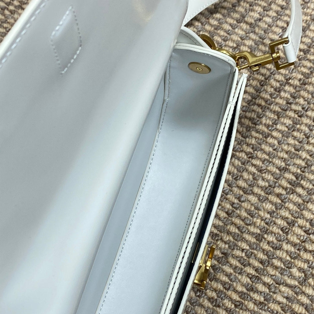 Voltaire Half-Moon Shoulder Bag 24 in White Calfskin Gold Metallic