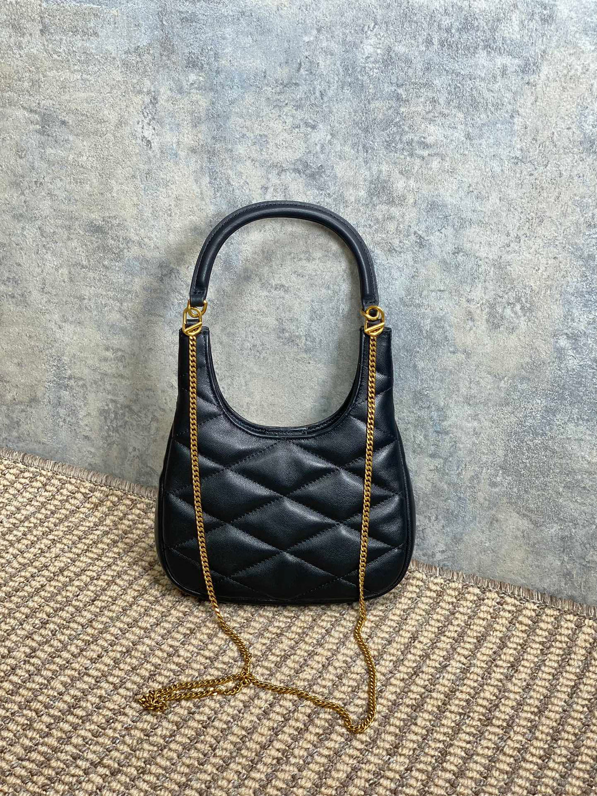 Saint Laurent Sade Hobo 21 in Black Lambskin Gold Hardware