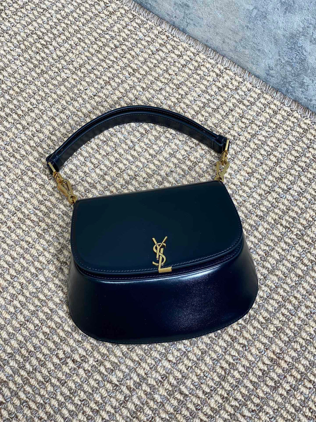 Saint Laurent Voltaire Top Handle in Box 21 in Black Calfskin Gold Hardware Bag