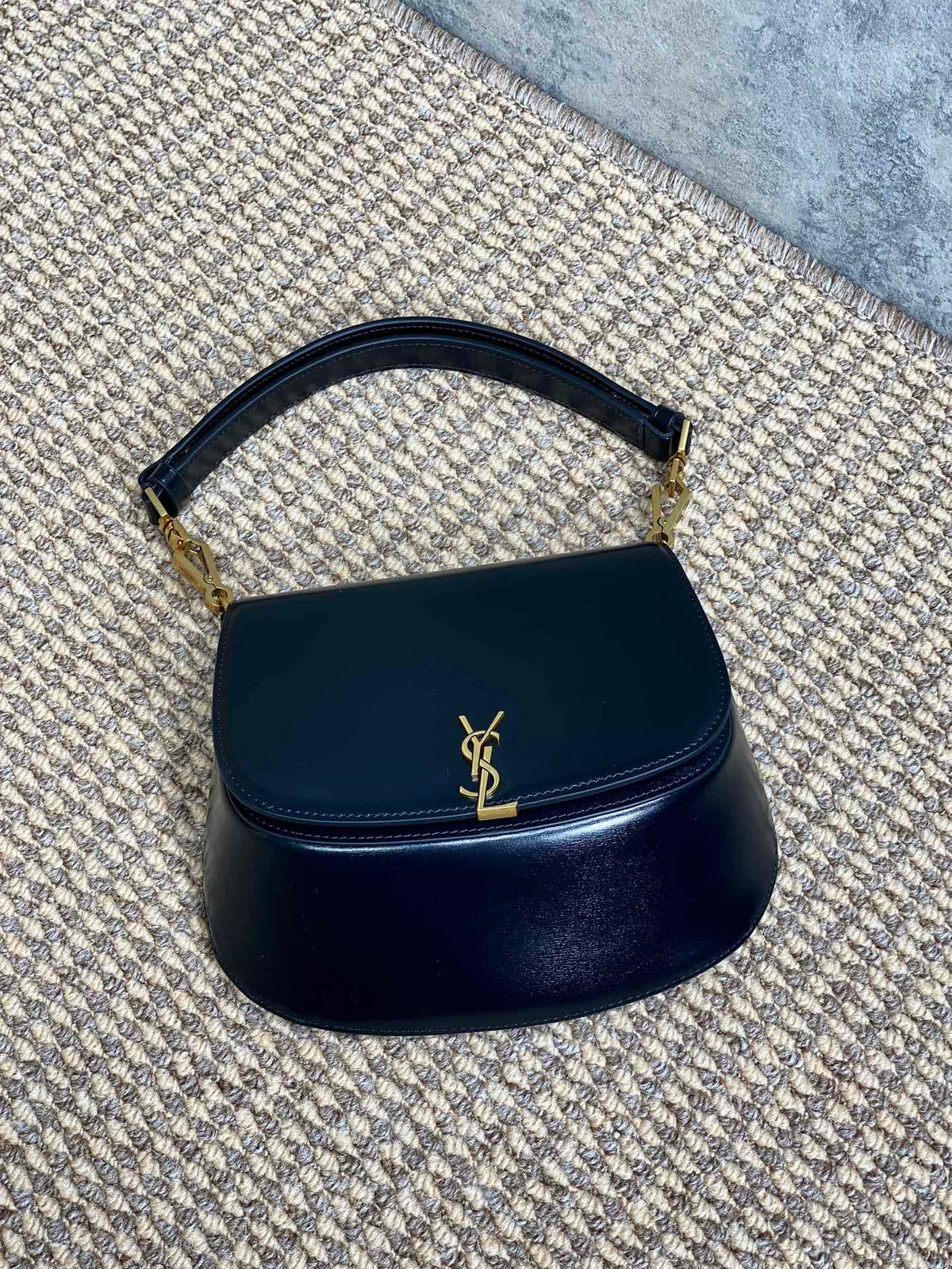 Saint Laurent Voltaire Top Handle in Box 21 in Black Calfskin Gold Hardware Bag