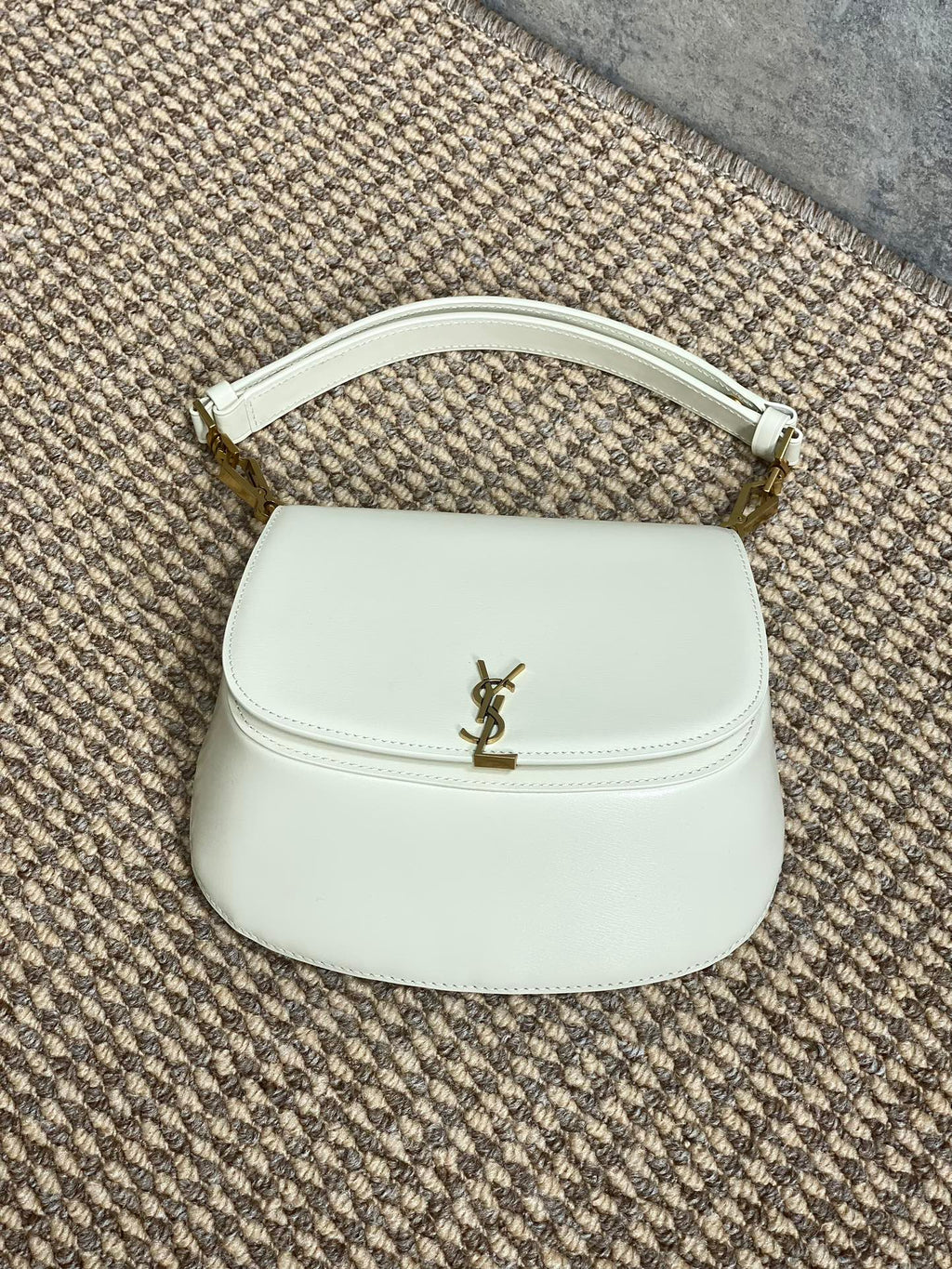 Saint Laurent Voltaire Top Handle in Box 21 in White Calfskin Gold Hardware Bag