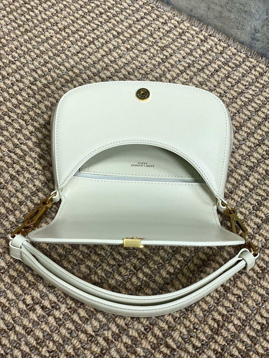 Saint Laurent Voltaire Top Handle in Box 21 in White Calfskin Gold Hardware Bag