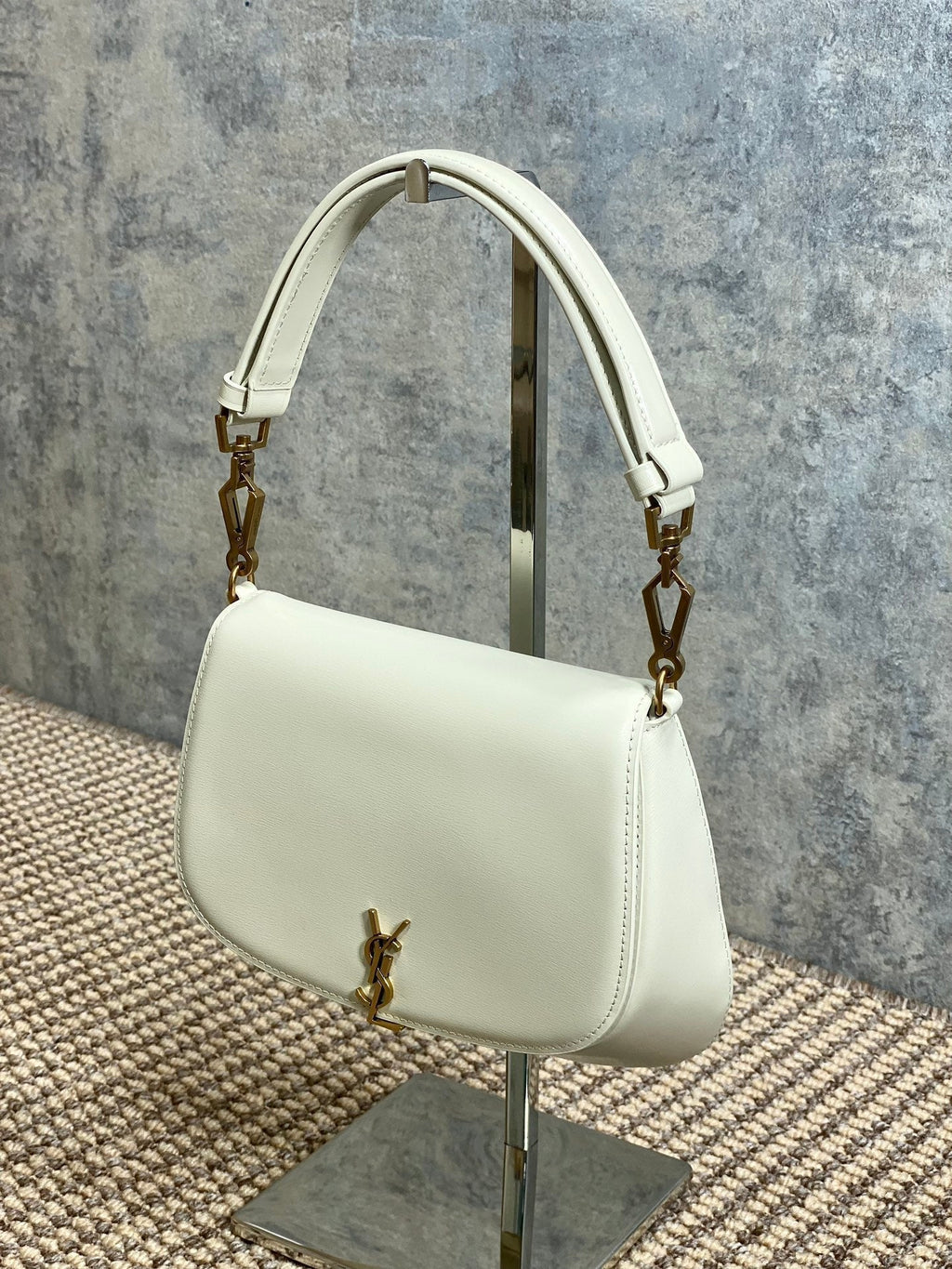 Saint Laurent Voltaire Top Handle in Box 21 in White Calfskin Gold Hardware Bag