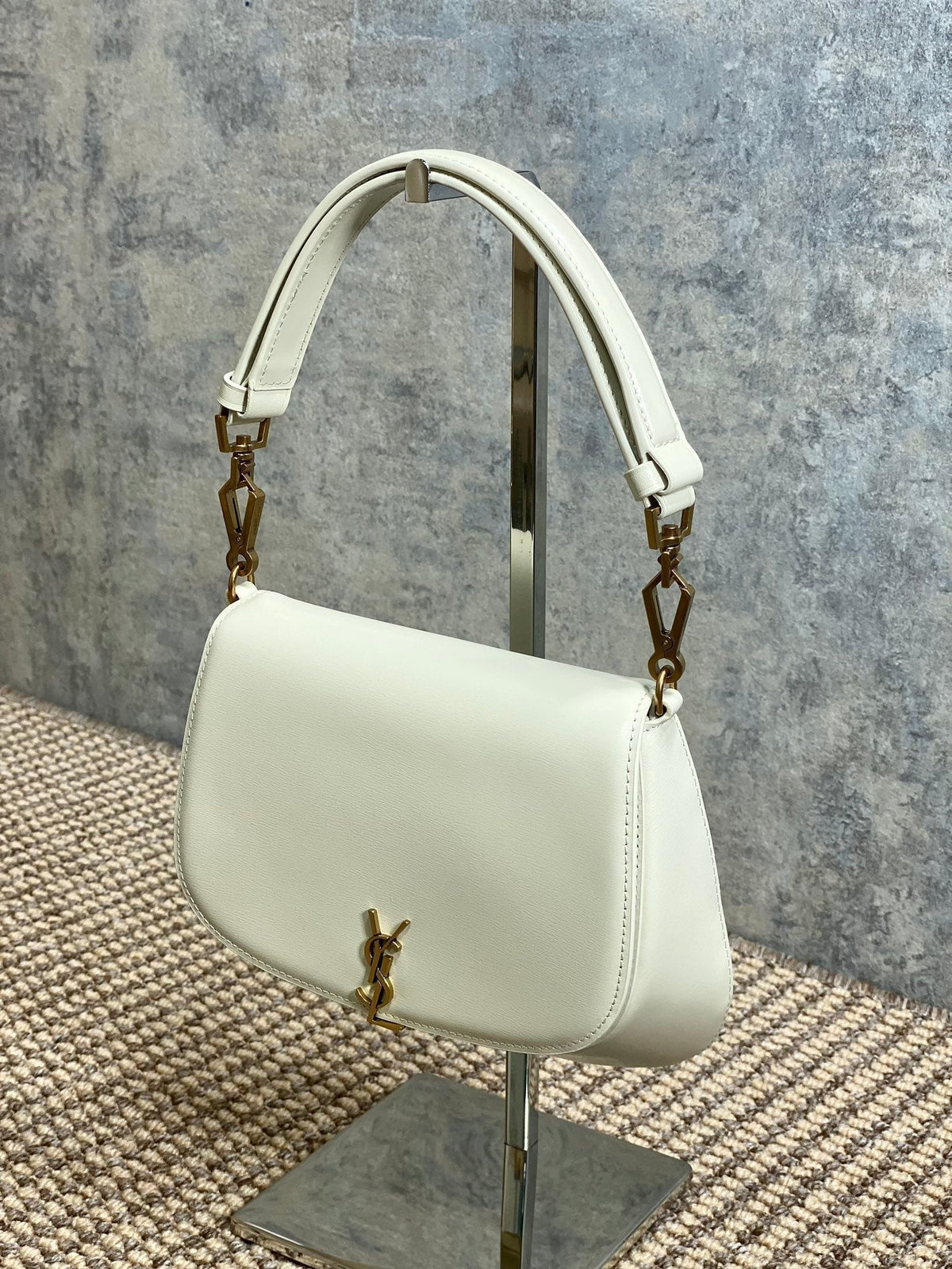 Saint Laurent Voltaire Top Handle in Box 21 in White Calfskin Gold Hardware Bag