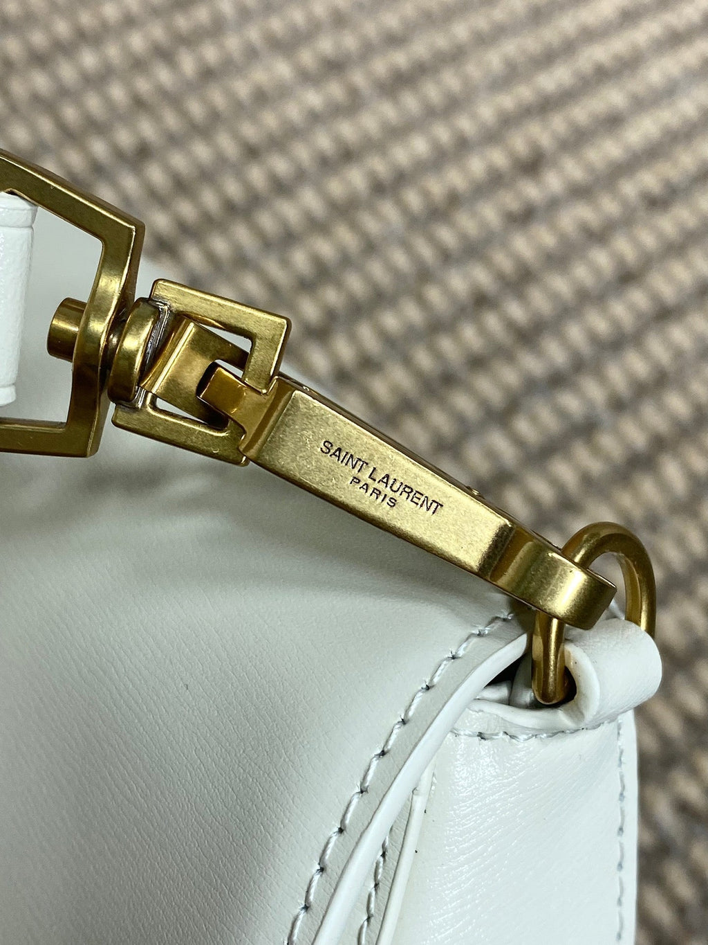 Saint Laurent Voltaire Top Handle in Box 21 in White Calfskin Gold Hardware Bag