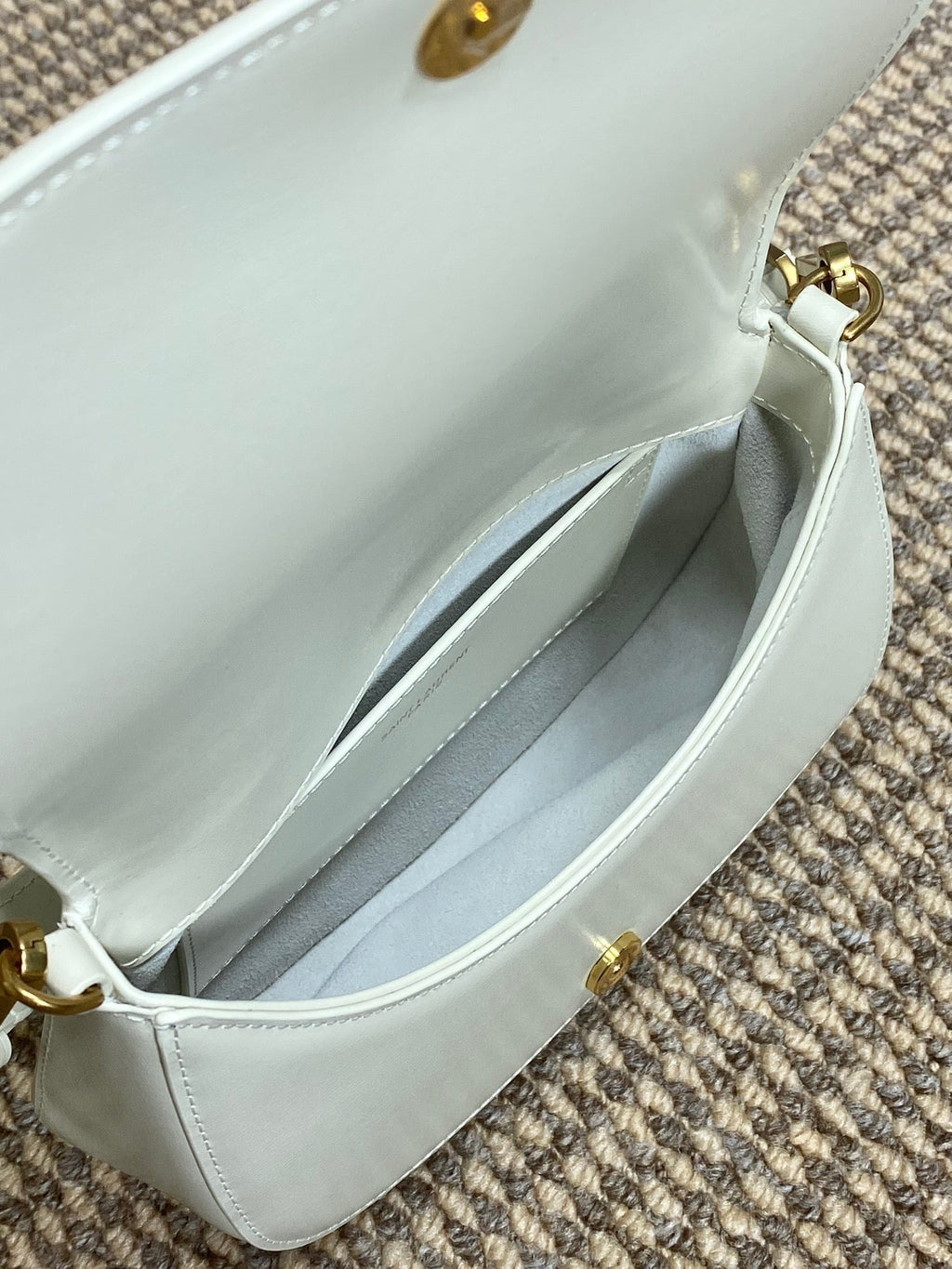 Saint Laurent Voltaire Top Handle in Box 21 in White Calfskin Gold Hardware Bag