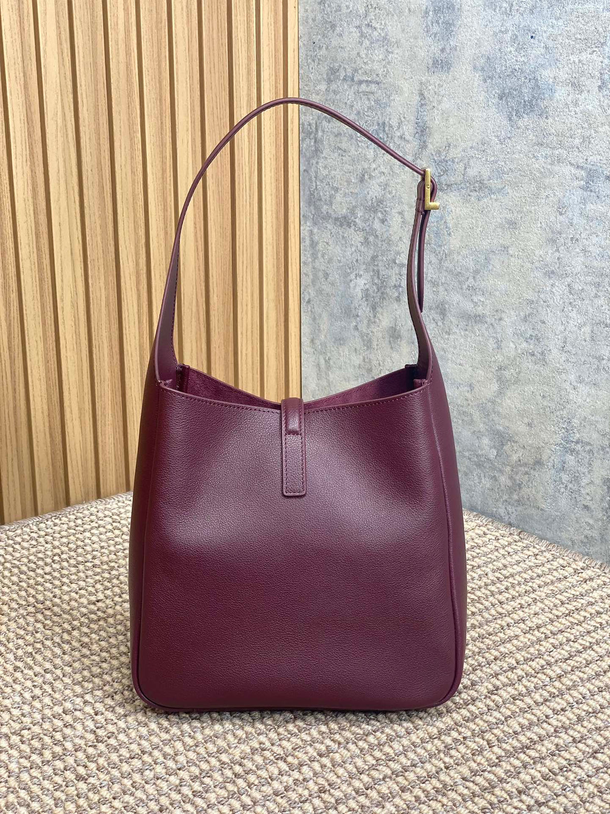 Saint Laurent Le 5 À 7 Small Supple 22 in Grape Purple Calfskin Gold Buckle Bag