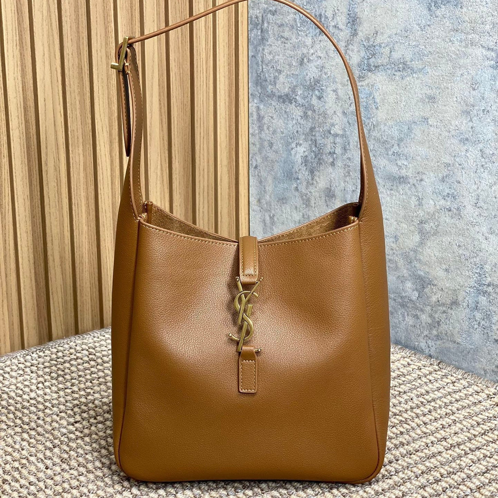 Saint Laurent Le 5 À 7 Small Supple 22 in Tortilla Brown Calfskin Gold Buckle Bag