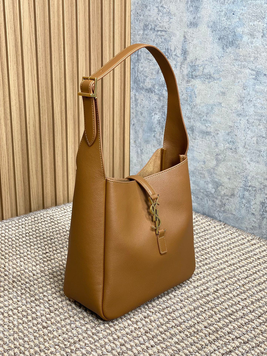 Saint Laurent Le 5 À 7 Small Supple 22 in Tortilla Brown Calfskin Gold Buckle Bag