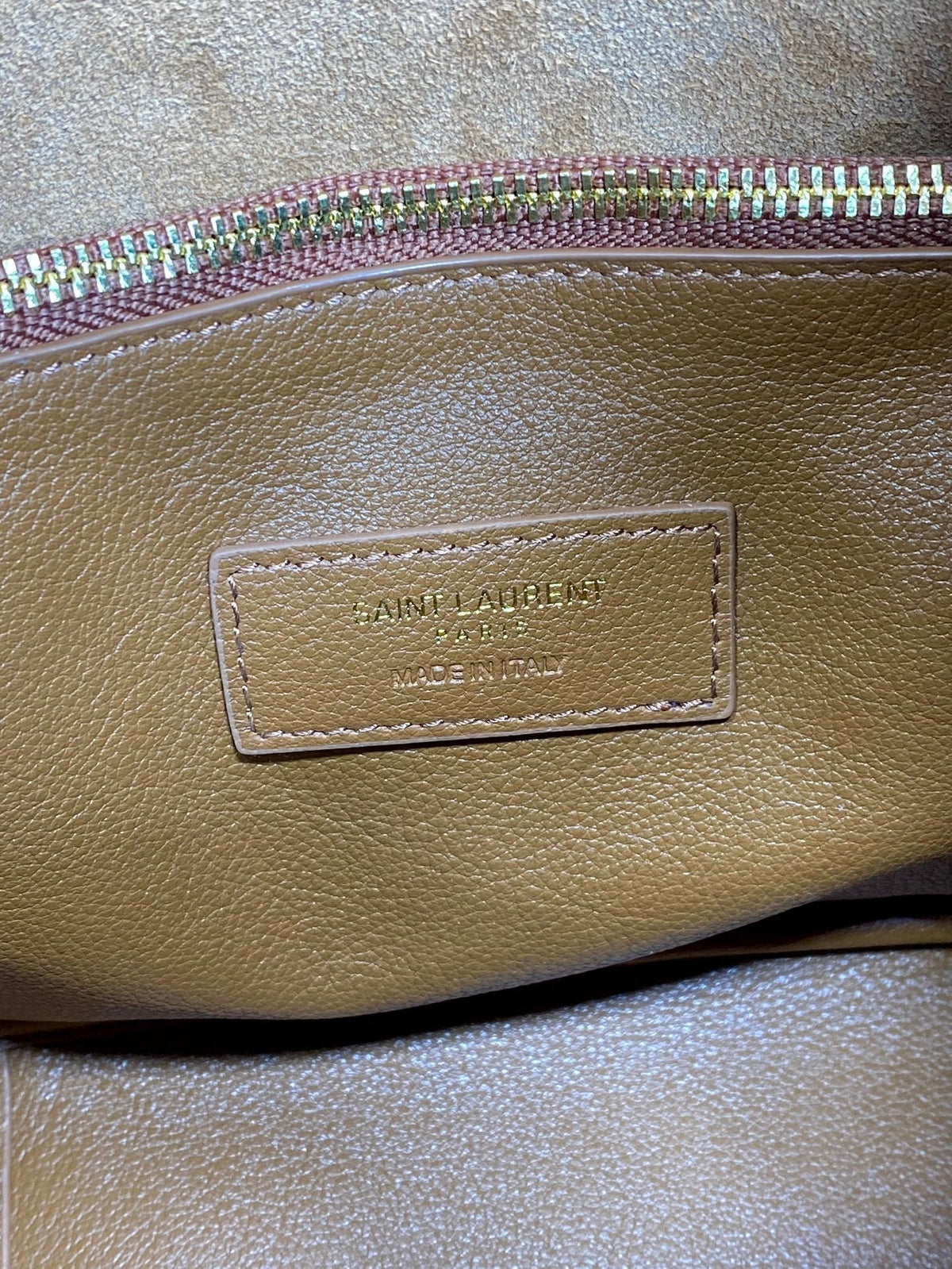 Saint Laurent Le 5 À 7 Small Supple 22 in Tortilla Brown Calfskin Gold Buckle Bag