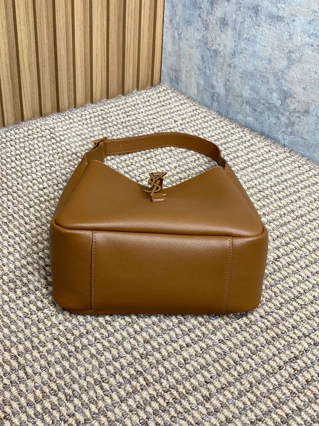 Saint Laurent Le 5 À 7 Small Supple 22 in Tortilla Brown Calfskin Gold Buckle Bag