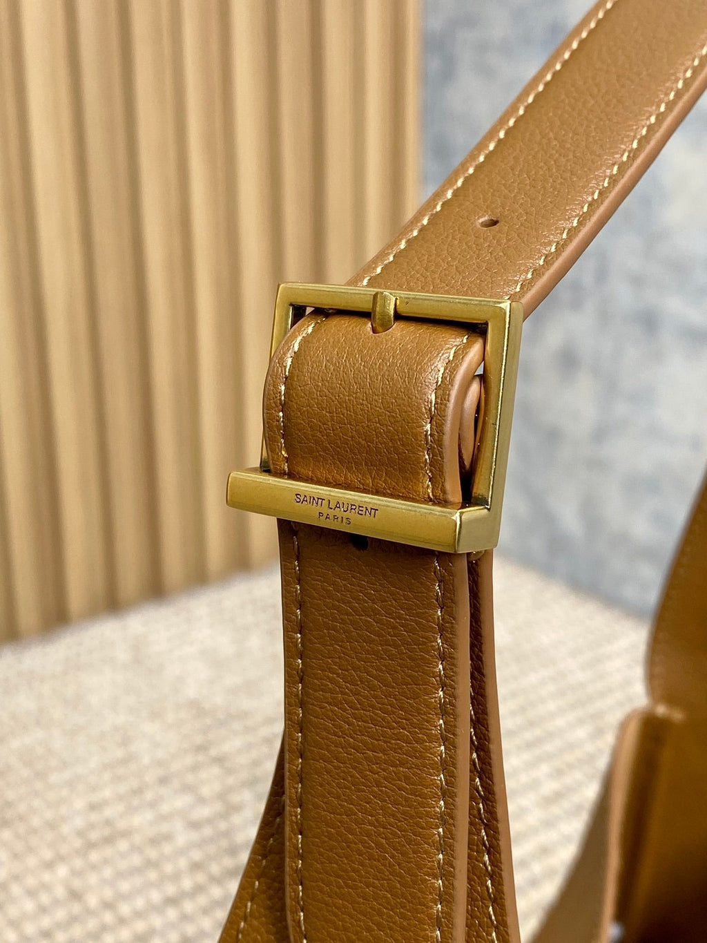 Saint Laurent Le 5 À 7 Small Supple 22 in Tortilla Brown Calfskin Gold Buckle Bag