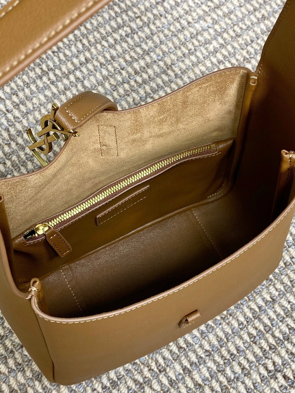 Saint Laurent Le 5 À 7 Small Supple 22 in Tortilla Brown Calfskin Gold Buckle Bag