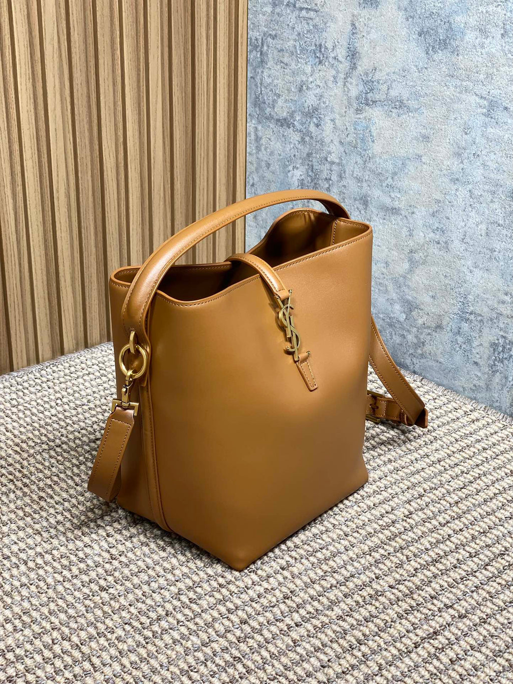 Saint Laurent Le 37 Medium Bucket Bag 25 in Tortilla Brown Calfskin Gold Hardware