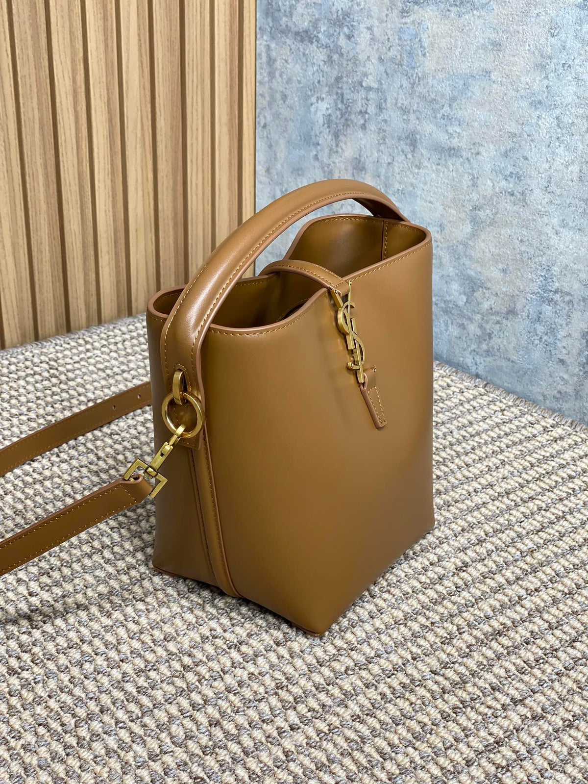 Saint Laurent Le 37 Small Bucket Bag 20 in Tortilla Brown Calfskin Gold Hardware