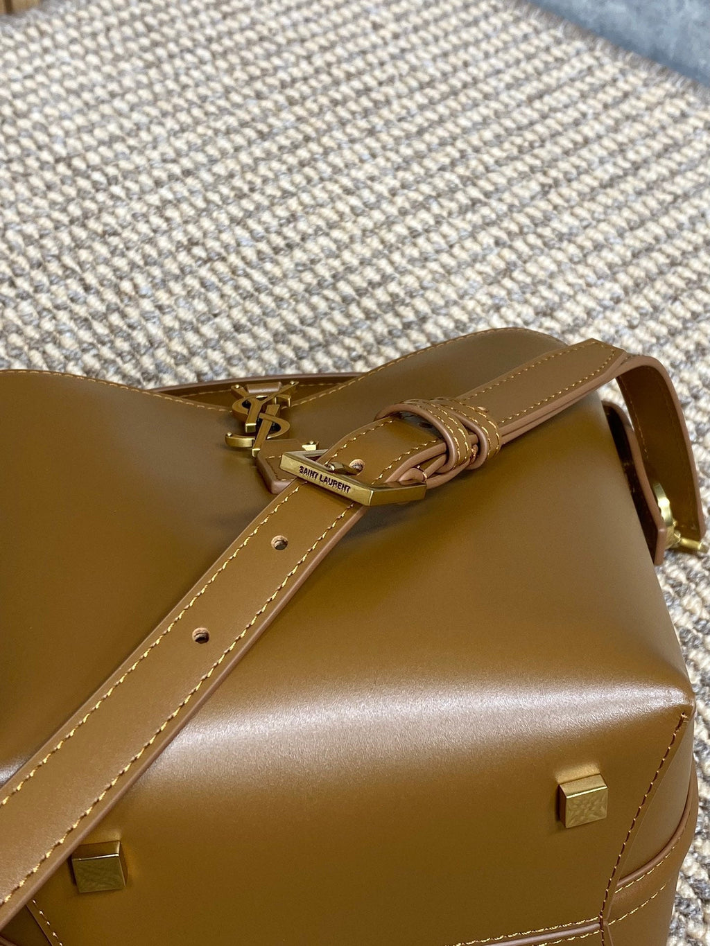 Saint Laurent Le 37 Small Bucket Bag 20 in Tortilla Brown Calfskin Gold Hardware