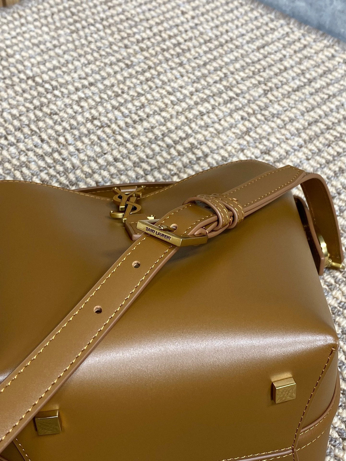 Saint Laurent Le 37 Small Bucket Bag 20 in Tortilla Brown Calfskin Gold Hardware