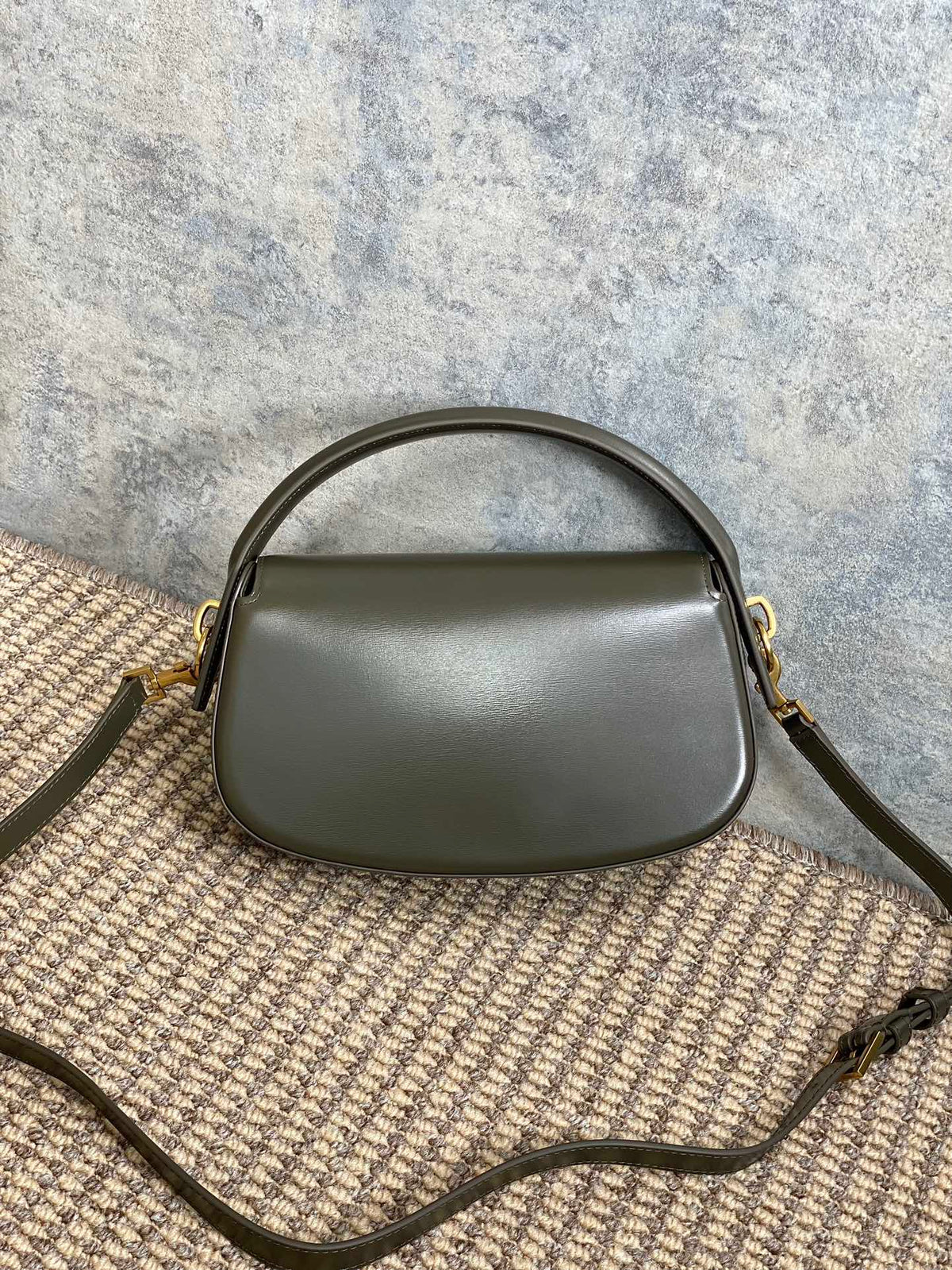 Voltaire Half-Moon Shoulder Bag 24 in Dark Green Calfskin Gold Metallic