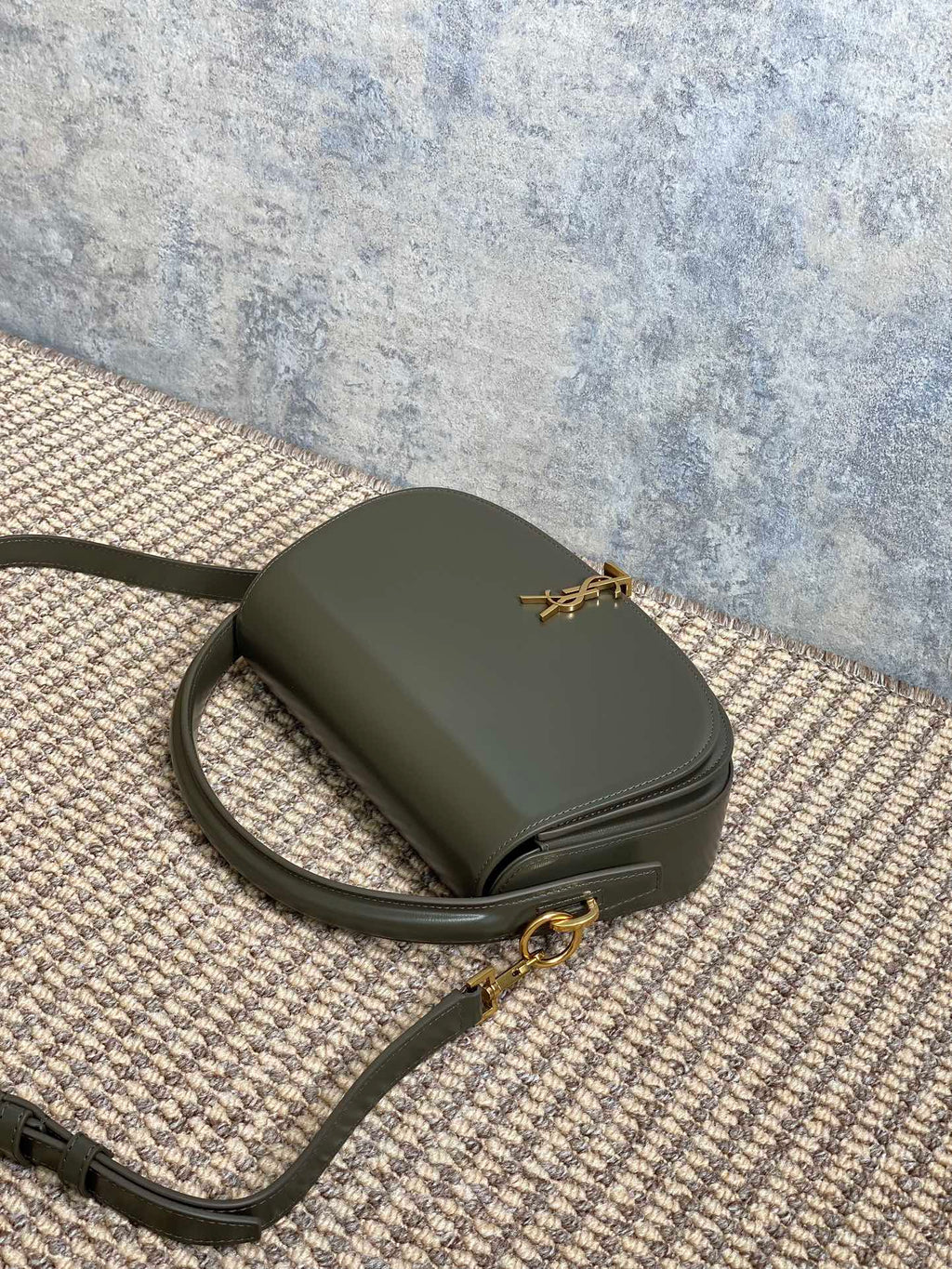 Voltaire Half-Moon Shoulder Bag 24 in Dark Green Calfskin Gold Metallic