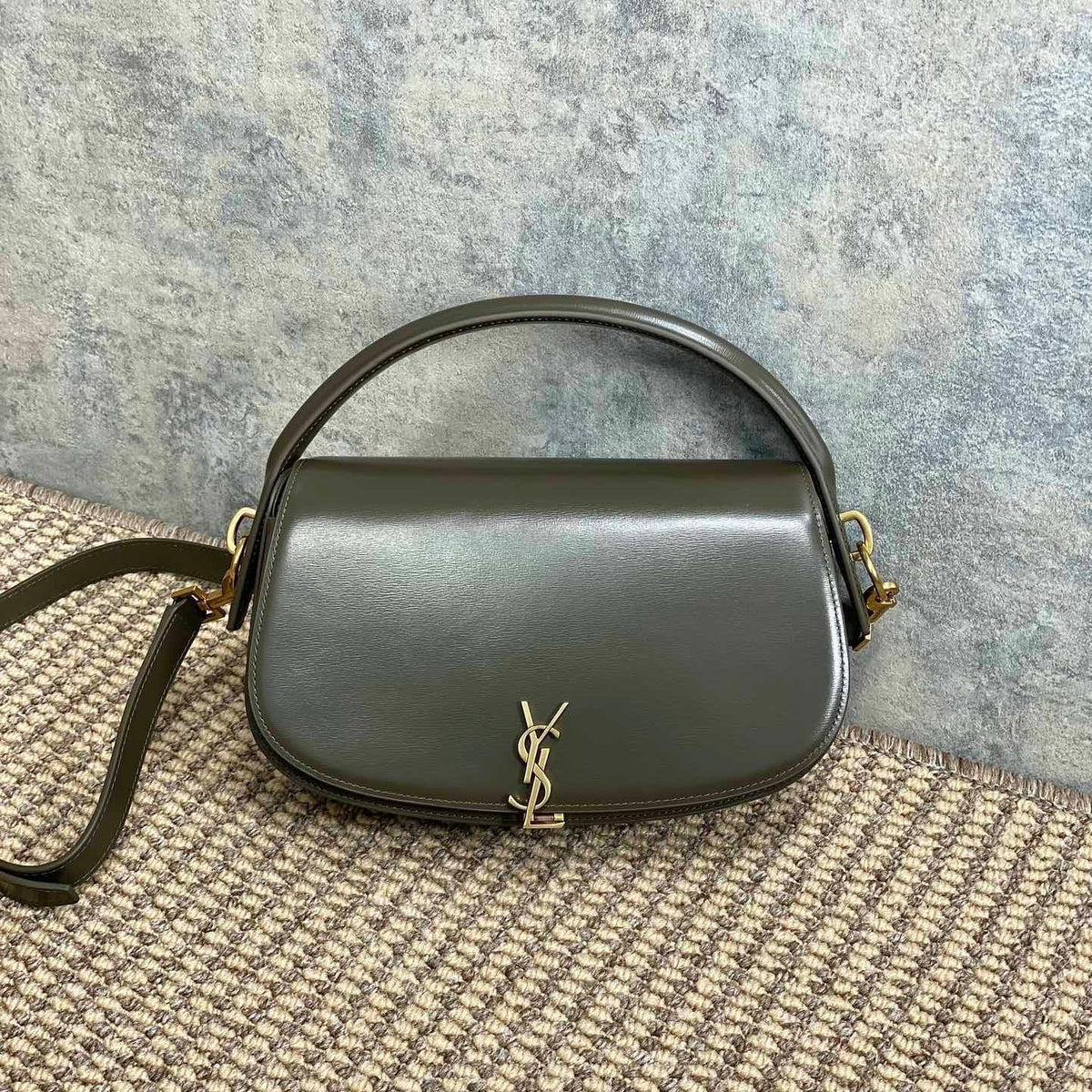 Voltaire Half-Moon Shoulder Bag 24 in Dark Green Calfskin Gold Metallic