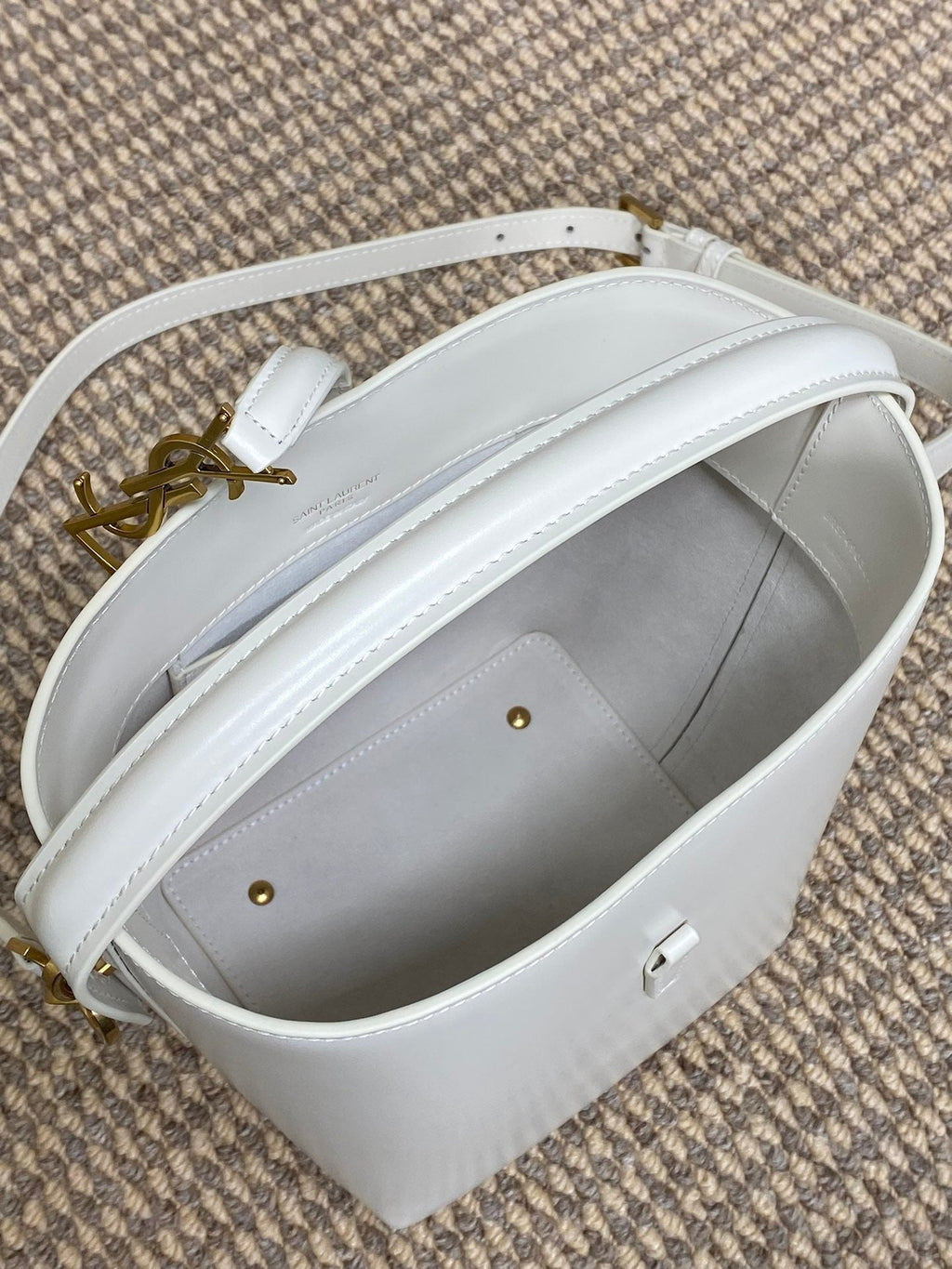 Saint Laurent Le 37 Small Bucket Bag 20 in White Calfskin Gold Hardware