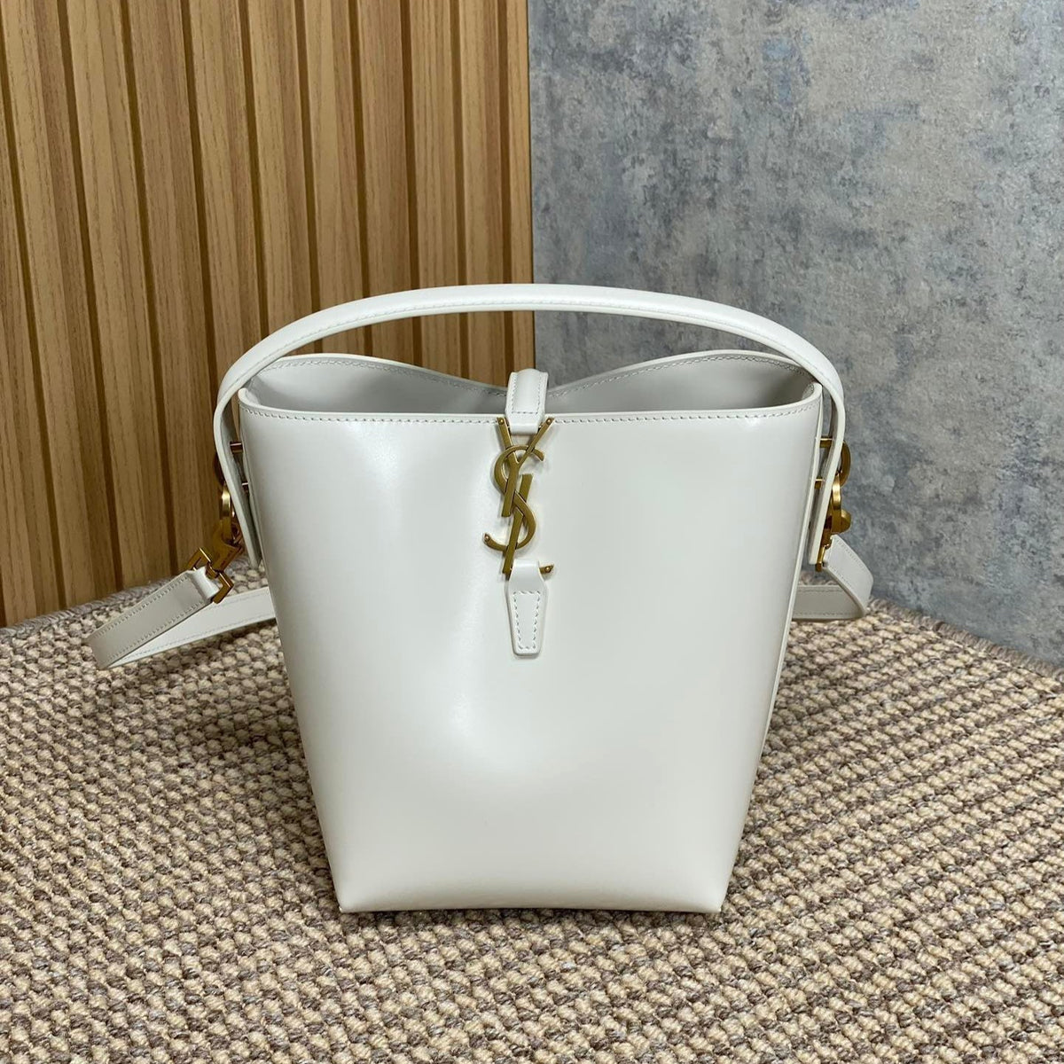 Saint Laurent Le 37 Small Bucket Bag 20 in White Calfskin Gold Hardware