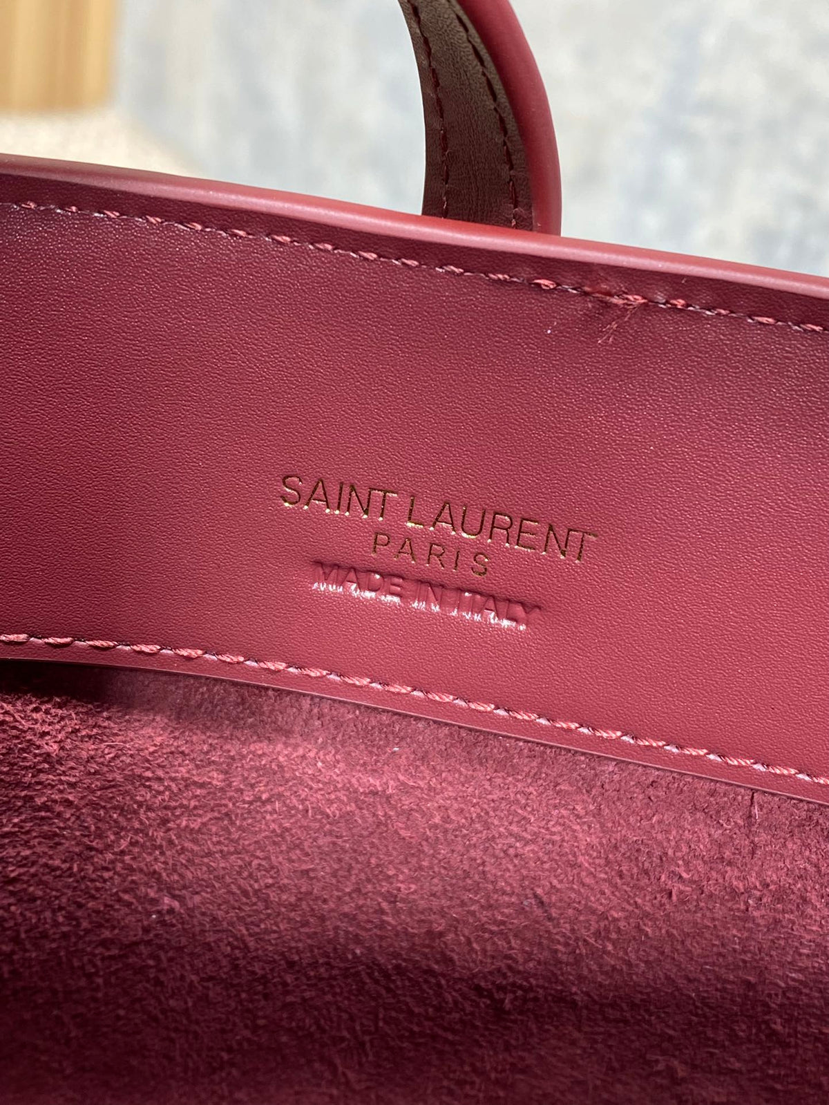 Saint Laurent Le 37 Mini Bucket Bag 15 in Burgundy Red Calfskin Gold Hardware