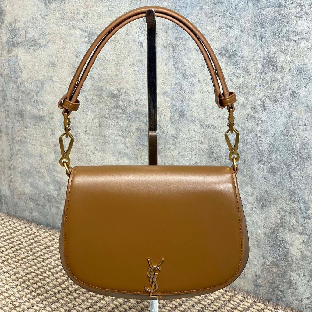Saint Laurent Voltaire Top Handle in Box 21 in Tawny Brown Calfskin Gold Hardware Bag