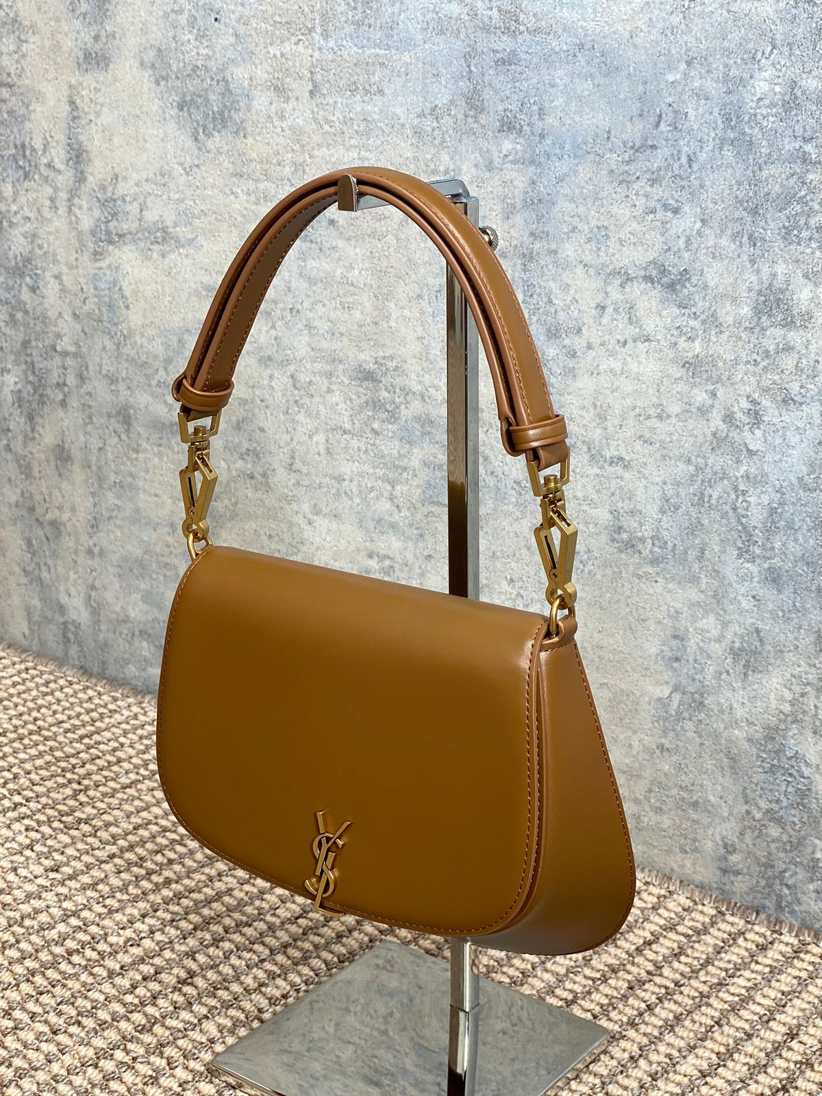 Saint Laurent Voltaire Top Handle in Box 21 in Tawny Brown Calfskin Gold Hardware Bag
