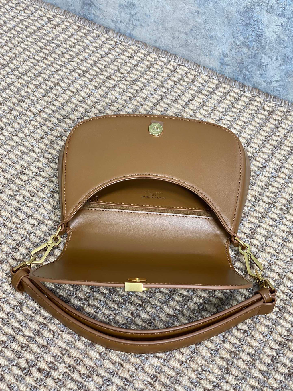 Saint Laurent Voltaire Top Handle in Box 21 in Tawny Brown Calfskin Gold Hardware Bag