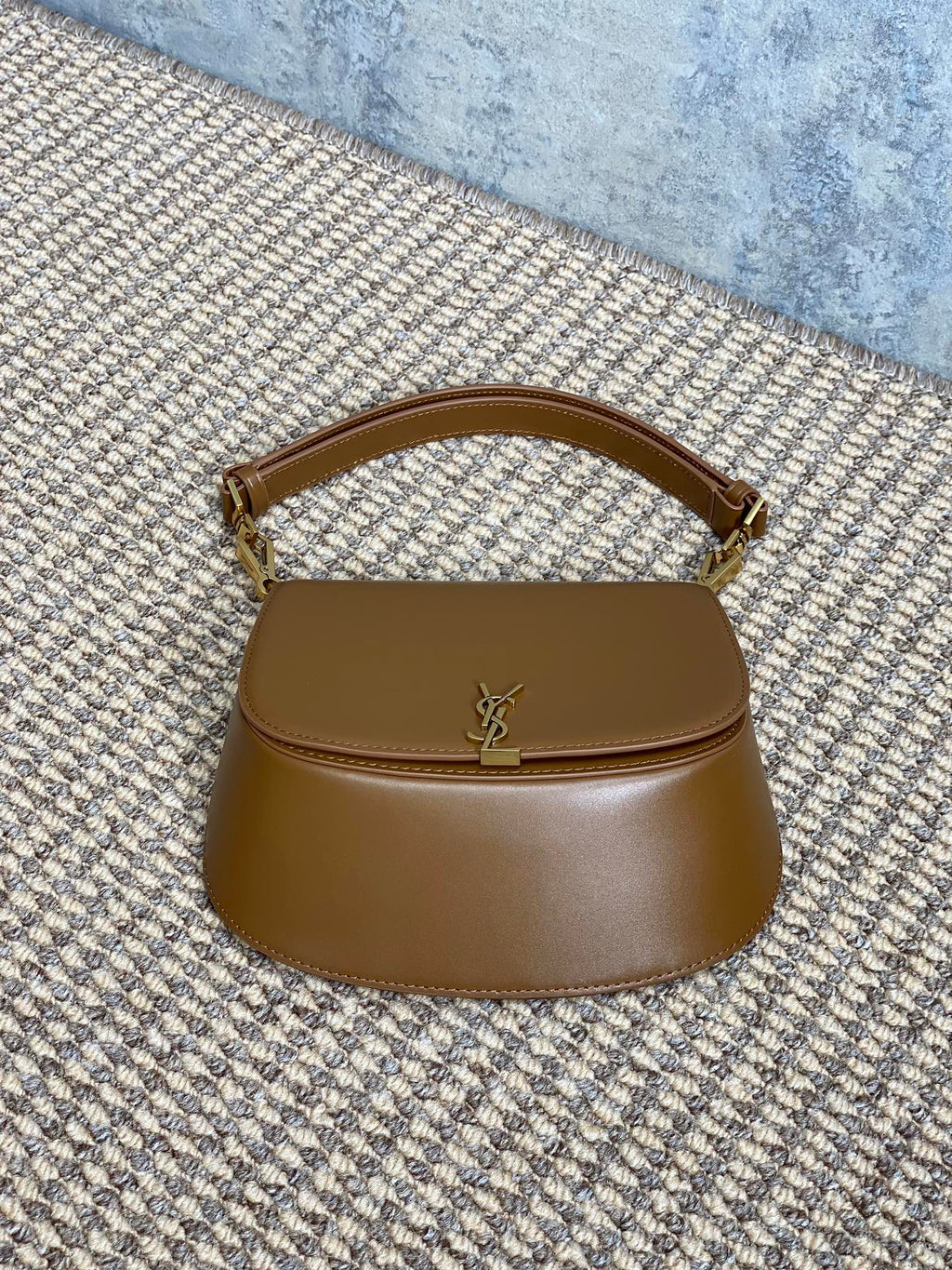 Saint Laurent Voltaire Top Handle in Box 21 in Tawny Brown Calfskin Gold Hardware Bag