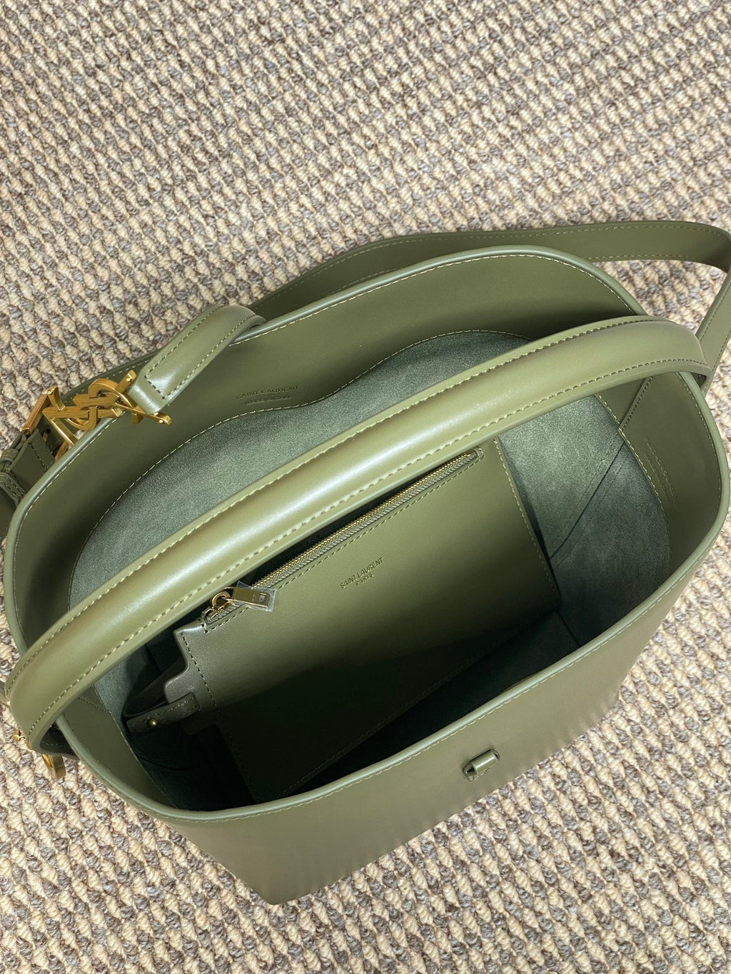 Saint Laurent Le 37 Medium Bucket Bag 25 in Avocado Green Calfskin Gold Hardware