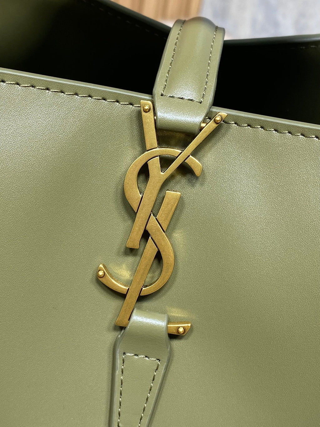 Saint Laurent Le 37 Small Bucket Bag 20 in Avocado Green Calfskin Gold Hardware