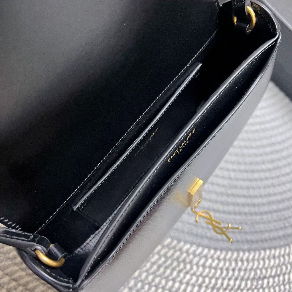Saint Laurent Voltaire in Box 21 in Black Calfskin Gold Logo Bag