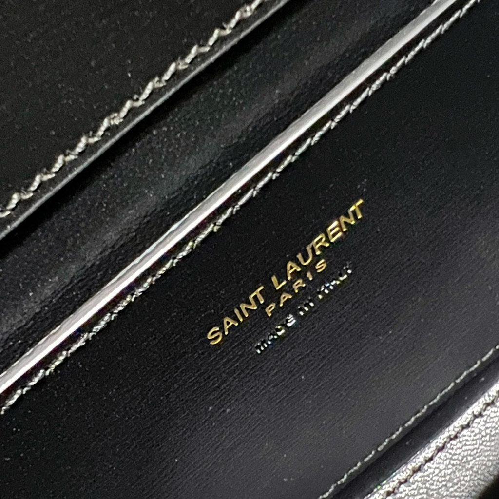 Saint Laurent Voltaire in Box 21 in Black Calfskin Gold Logo Bag