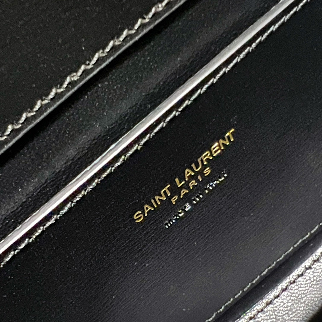 Saint Laurent Voltaire in Box 21 in Black Calfskin Gold Logo Bag