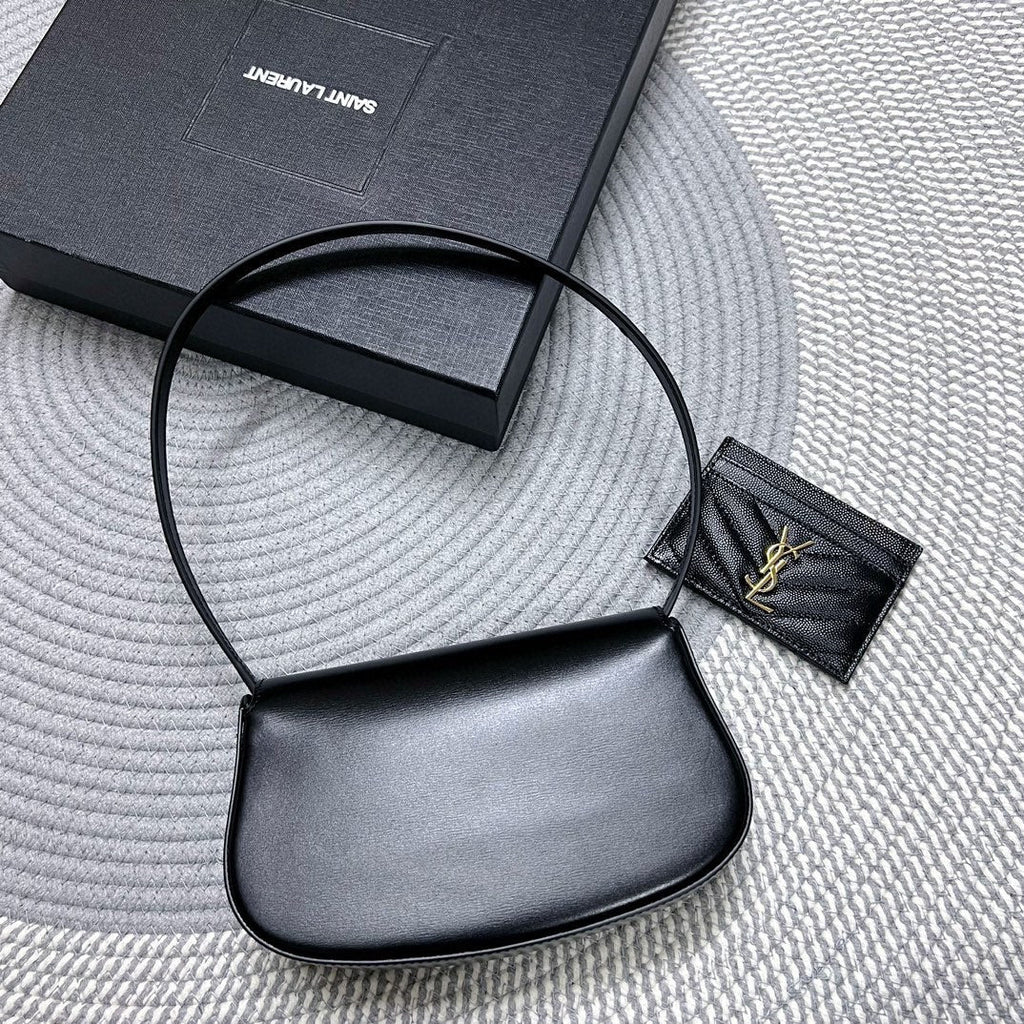 Saint Laurent Voltaire in Box 21 in Black Calfskin Gold Logo Bag