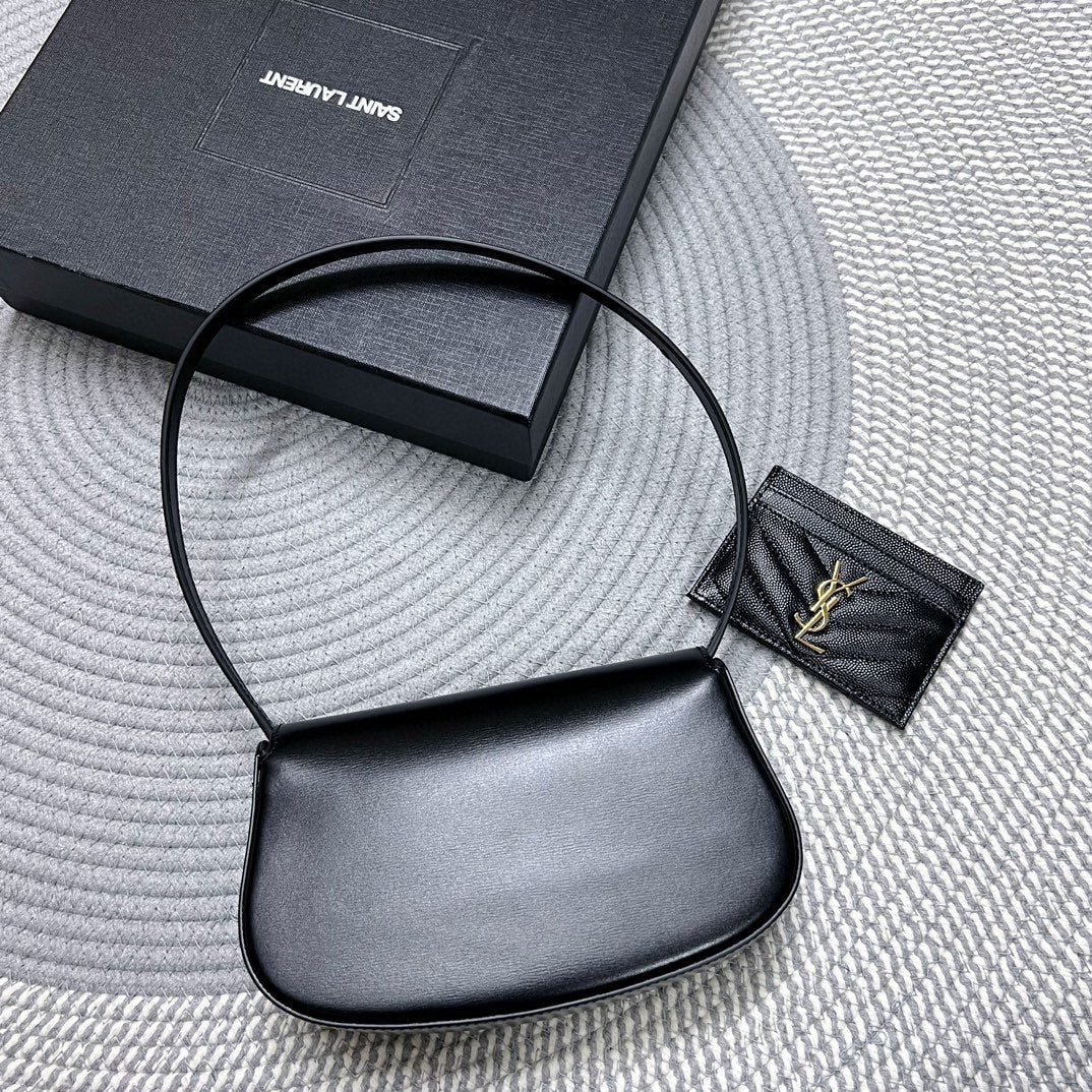 Saint Laurent Voltaire in Box 21 in Black Calfskin Gold Logo Bag