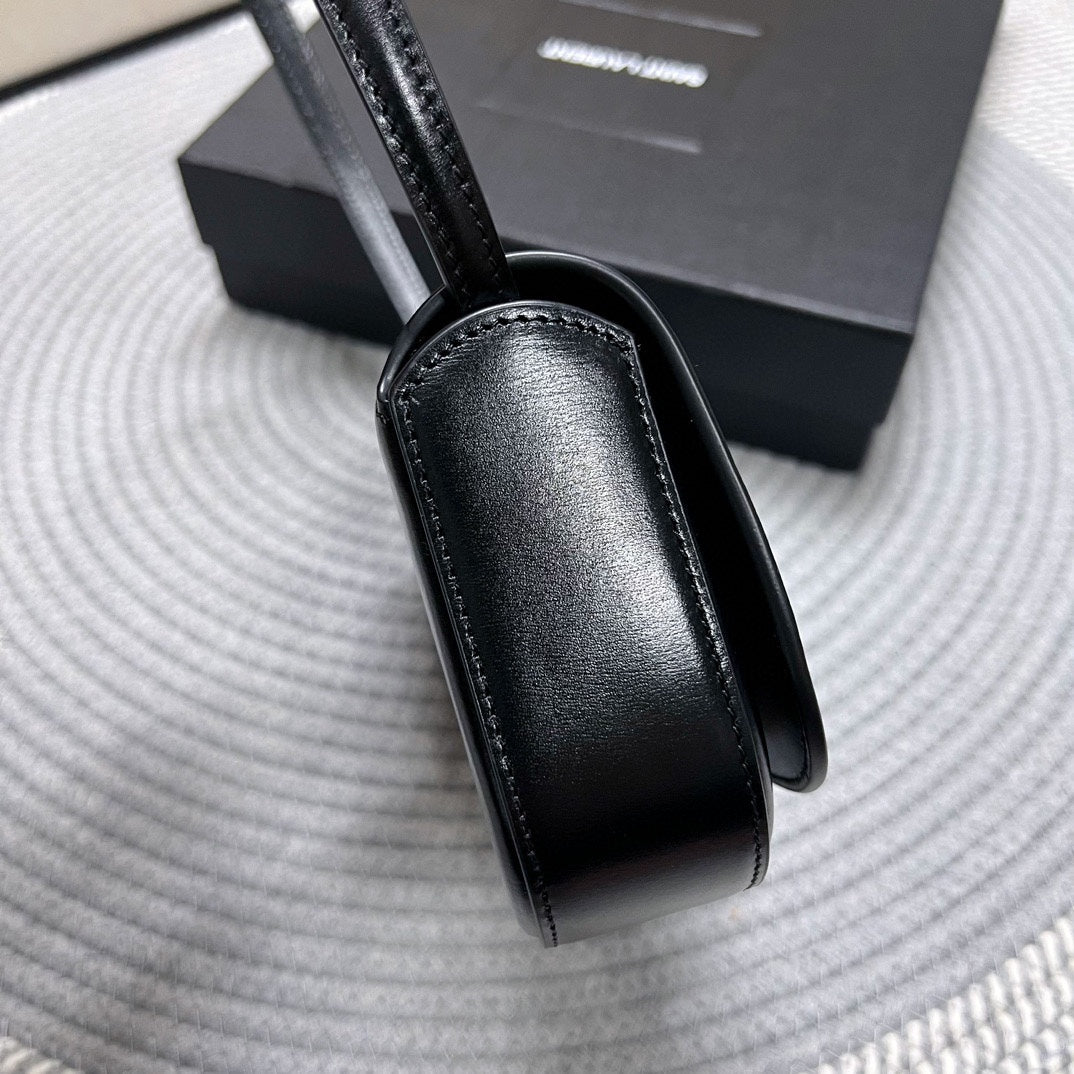 Saint Laurent Voltaire in Box 21 in Black Calfskin Gold Logo Bag