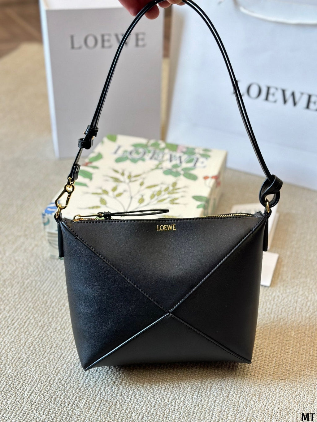 Loewe 20 Puzzle Fold Pouch in Black Nappa Calfskin