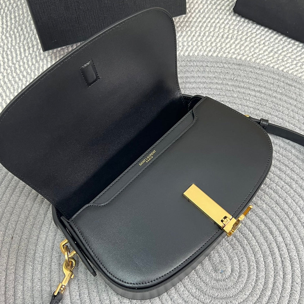 Saint Laurent Voltaire 24 in Black Calfskin Gold Logo Bag