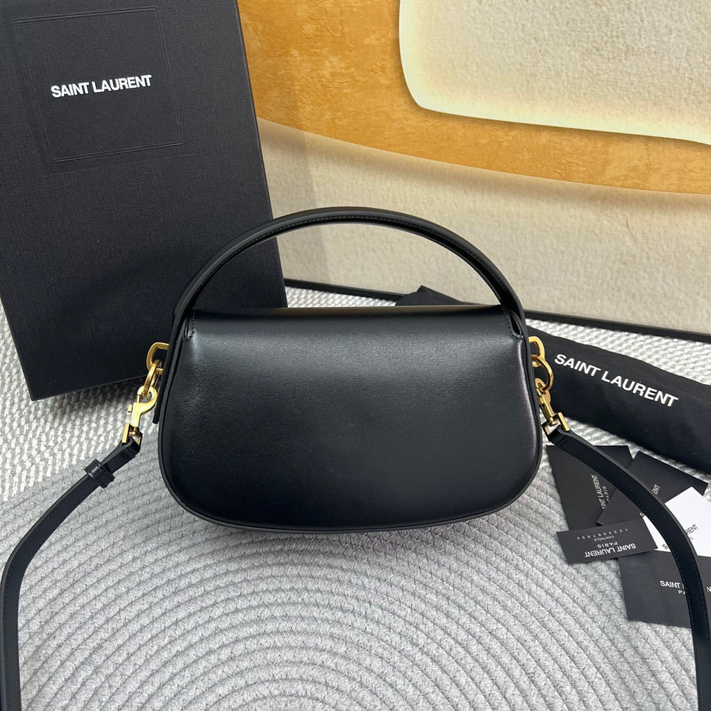 Saint Laurent Voltaire 24 in Black Calfskin Gold Logo Bag