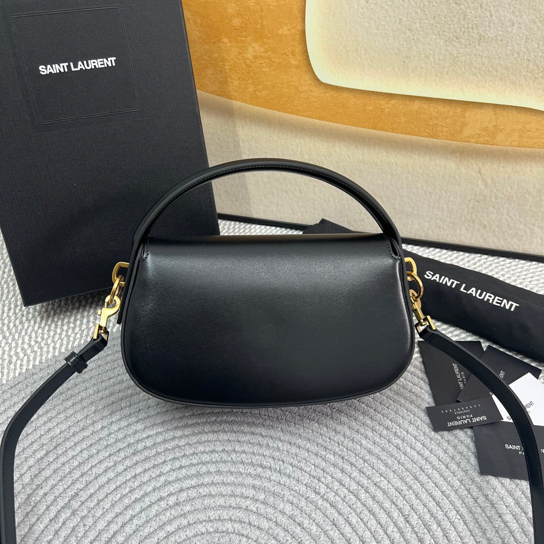 Saint Laurent Voltaire 24 in Black Calfskin Gold Logo Bag