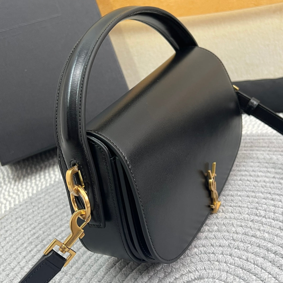Saint Laurent Voltaire 24 in Black Calfskin Gold Logo Bag