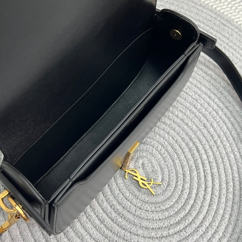 Saint Laurent Voltaire 24 in Black Calfskin Gold Logo Bag